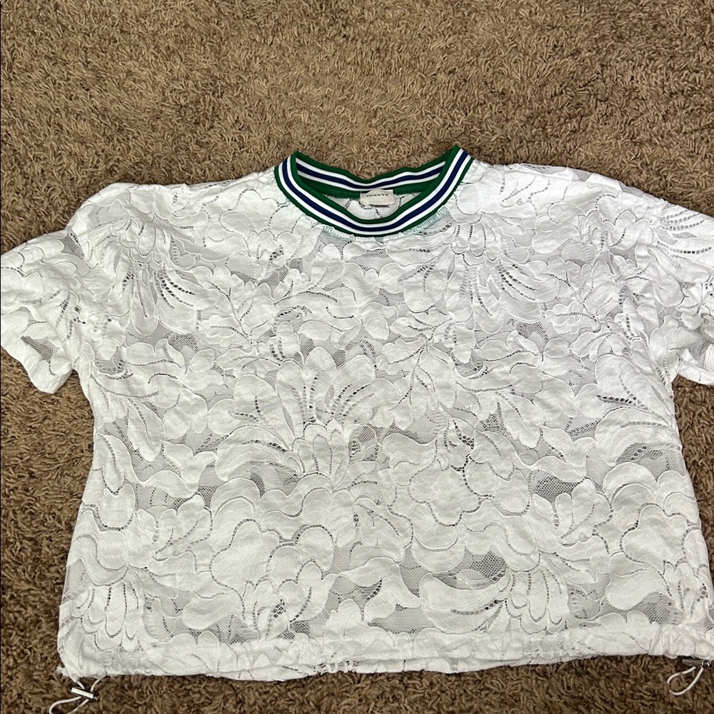 Maeve White Lace Short-Sleeve Top with Green Trim - Picture 2 of 6
